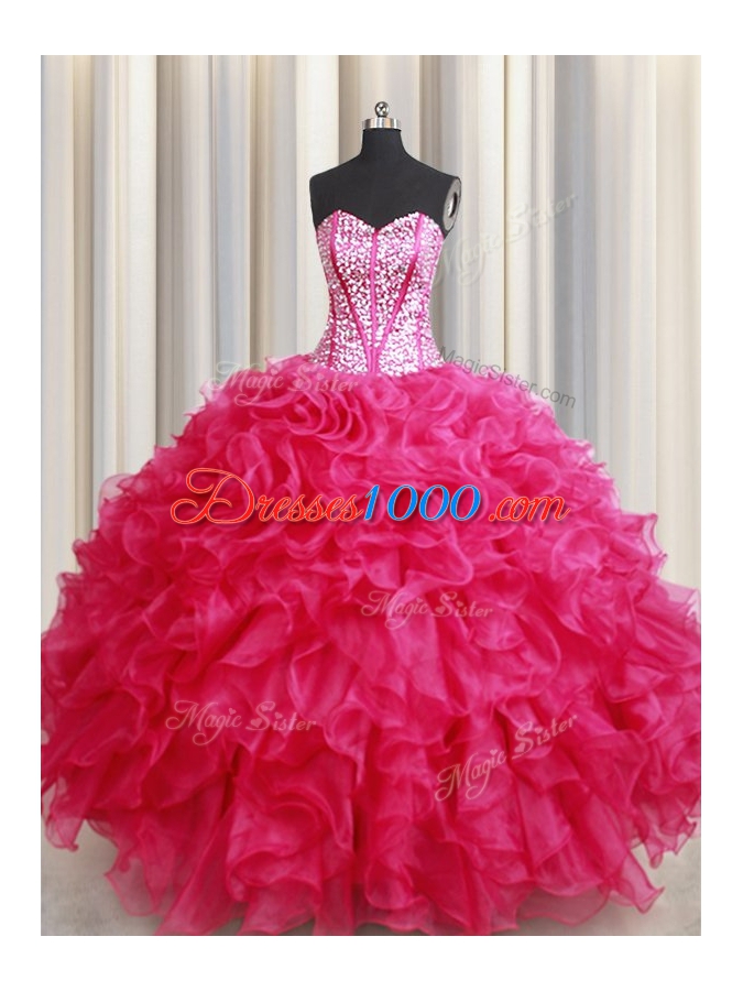 On Sale Sleeveless Beading and Ruffles Lace Up 15th Birthday Dress