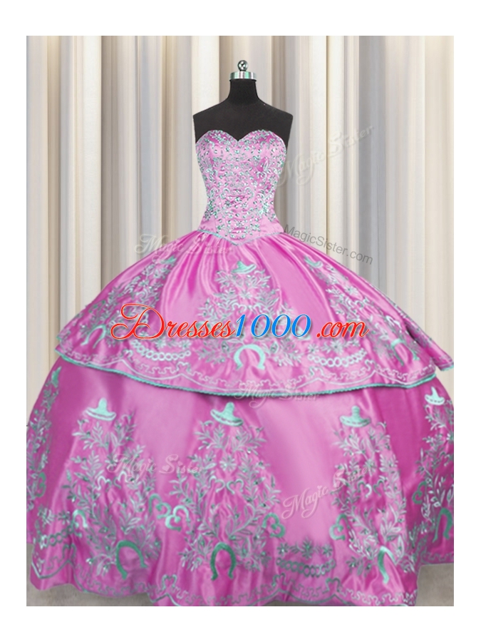 Lilac Chiffon Lace Up Sweetheart Sleeveless Floor Length Quinceanera Dresses Beading and Embroidery