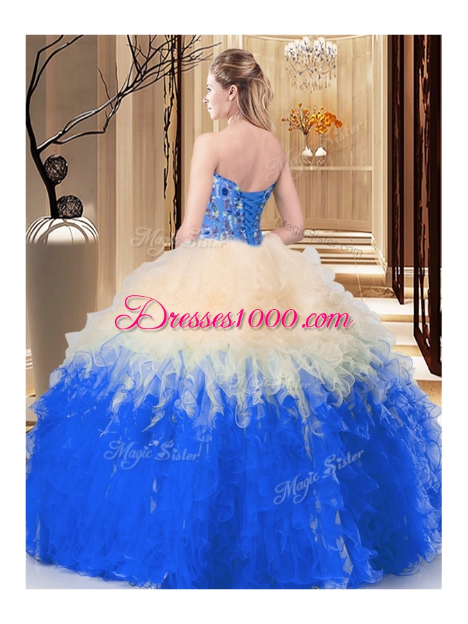 Multi-color Quinceanera Gowns Military Ball and Sweet 16 and For with Embroidery and Ruffles Sweetheart Sleeveless Lace Up