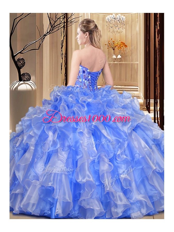 Orange Lace Up Sweetheart Beading and Ruffles Quinceanera Dresses Organza Sleeveless