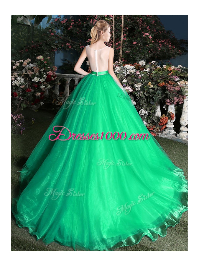 Scoop Green Ball Gowns Appliques and Belt 15th Birthday Dress Zipper Organza Sleeveless