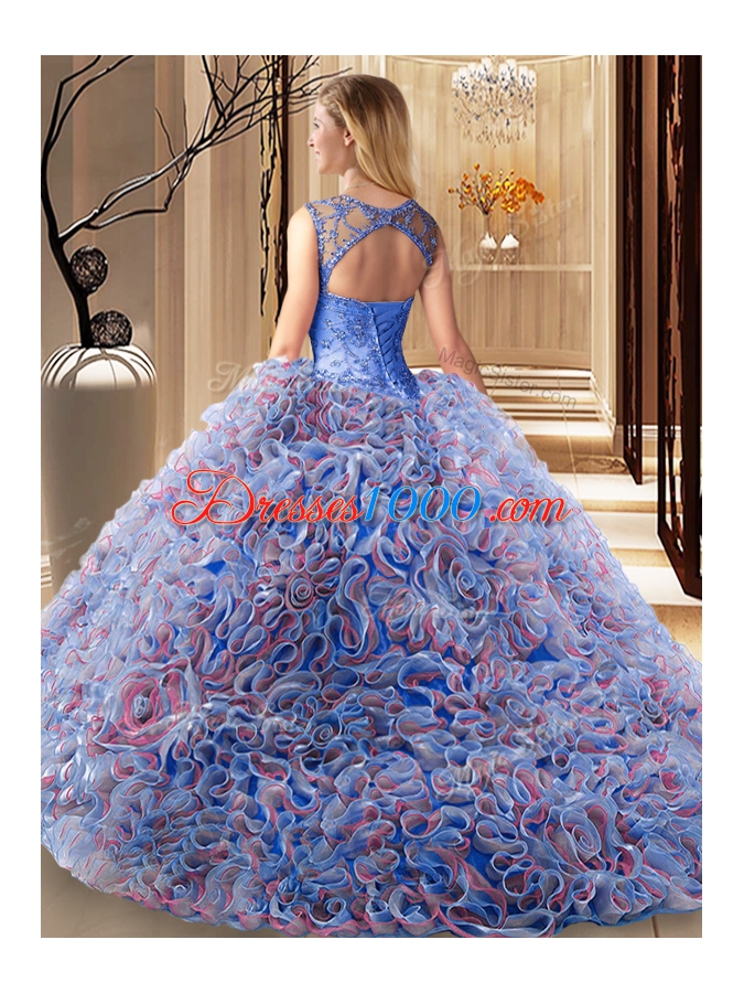 Scoop Sleeveless Brush Train Beading Lace Up Sweet 16 Dress