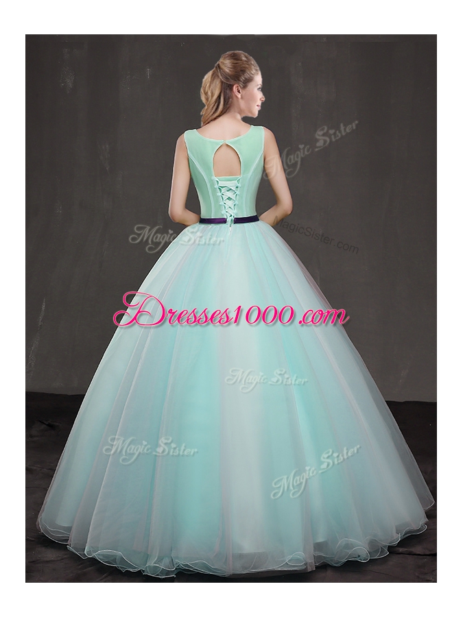 Stunning Floor Length Apple Green Ball Gown Prom Dress Scoop Sleeveless Lace Up