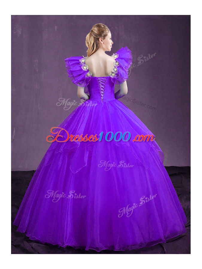 Customized Purple Sweetheart Neckline Appliques and Ruffles Quince Ball Gowns Sleeveless Lace Up
