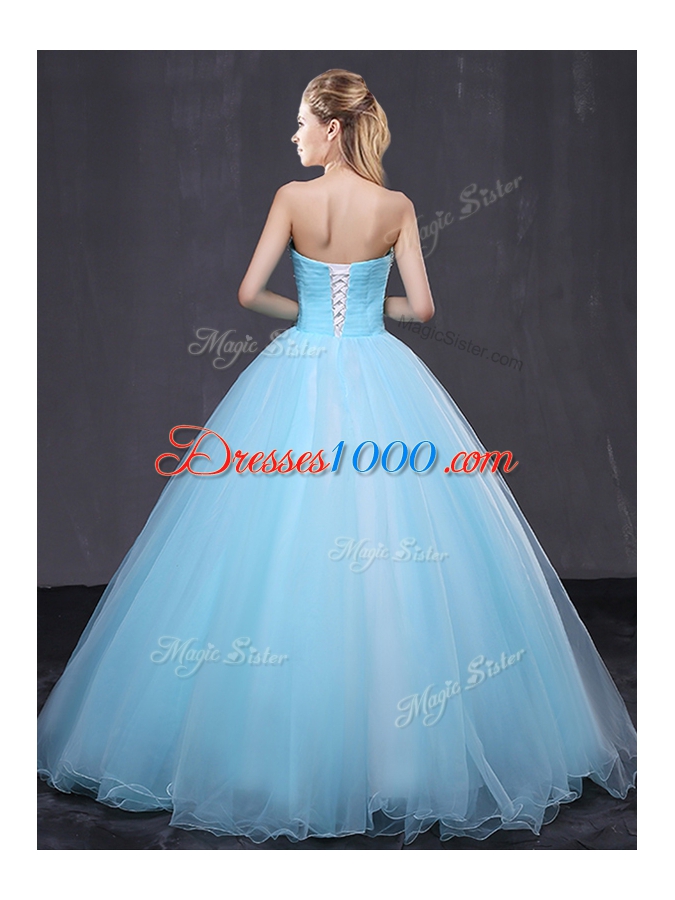 Fabulous Floor Length Lace Up Sweet 16 Quinceanera Dress Light Blue and In for Military Ball and Sweet 16 and Quinceanera with Beading and Appliques