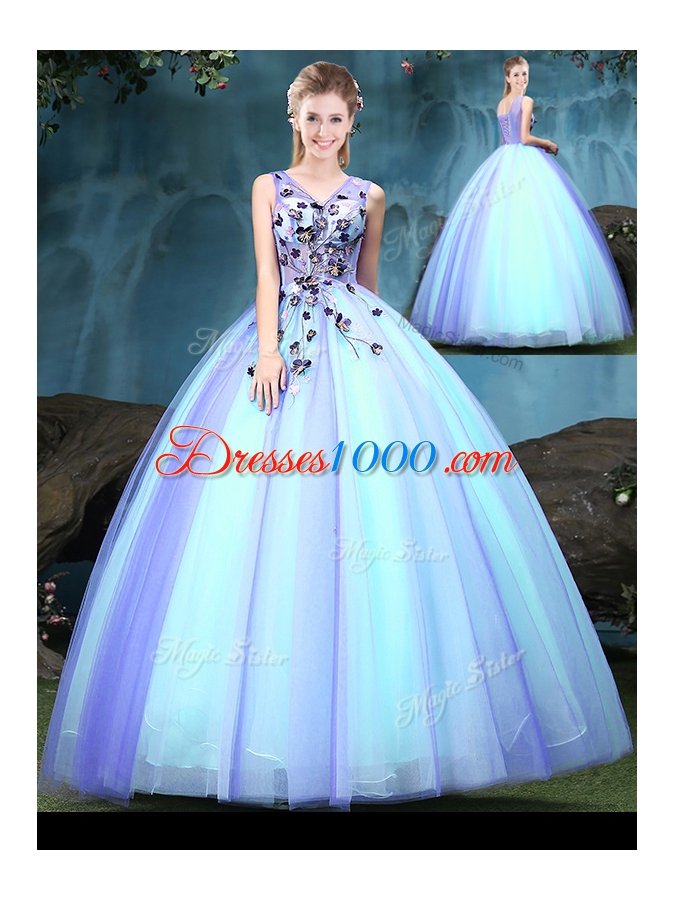 Multi-color Sleeveless Tulle Lace Up 15 Quinceanera Dress for Military Ball and Sweet 16 and Quinceanera