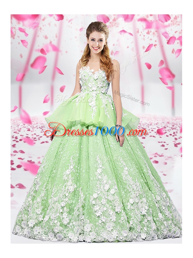 Scoop Sleeveless Lace Up Floor Length Lace and Appliques 15 Quinceanera Dress