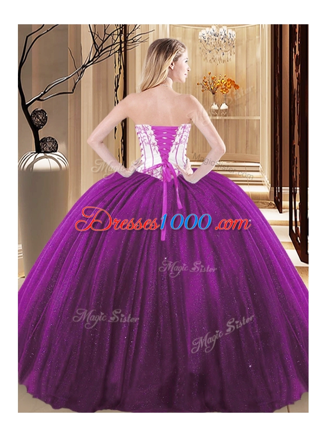 Strapless Sleeveless Quinceanera Gowns Floor Length Embroidery Green Tulle and Sequined