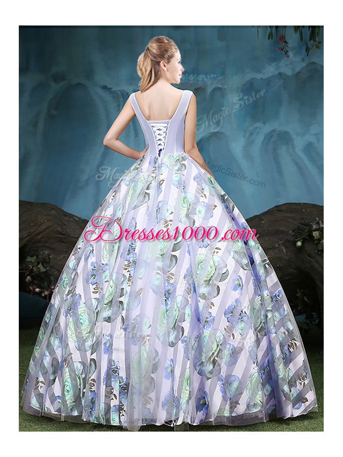 Straps Straps Multi-color Sleeveless Appliques and Pattern Floor Length Sweet 16 Quinceanera Dress