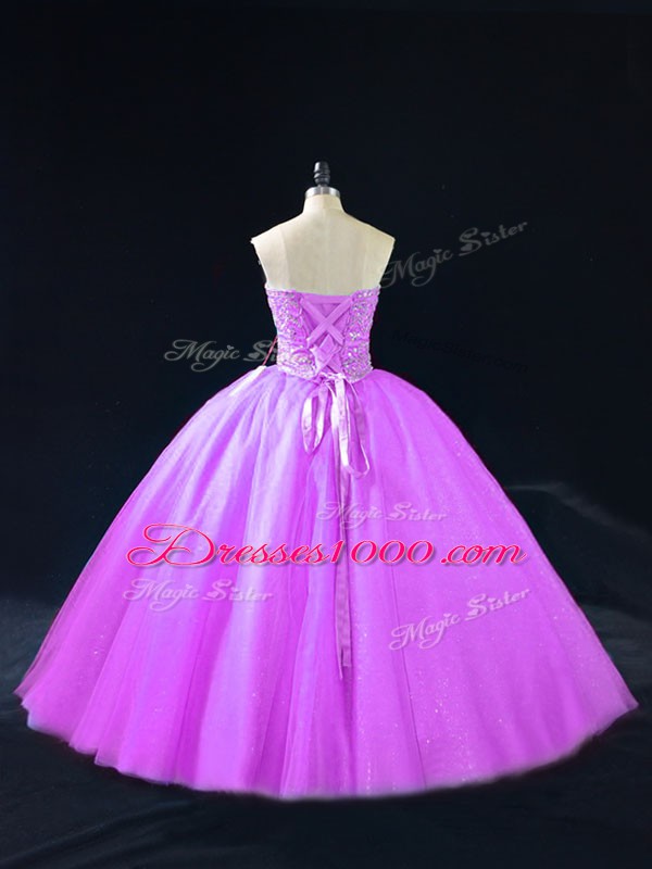 Purple Lace Up Sweetheart Beading Quinceanera Dresses Tulle Sleeveless