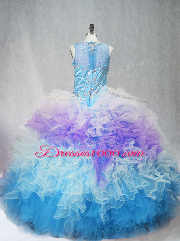 Deluxe Multi-color Ball Gowns Beading and Ruffles Quinceanera Dresses Zipper Tulle Sleeveless