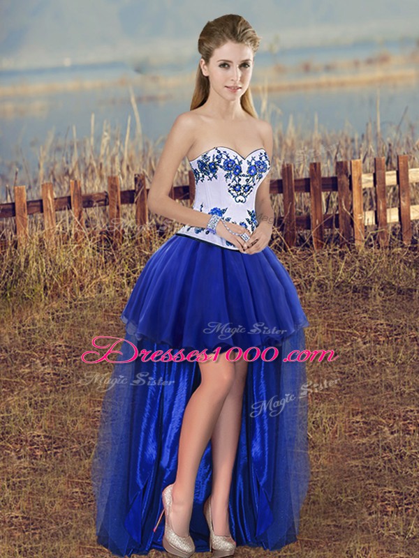 Embroidery and Bowknot Quinceanera Gown Royal Blue Lace Up Sleeveless Floor Length