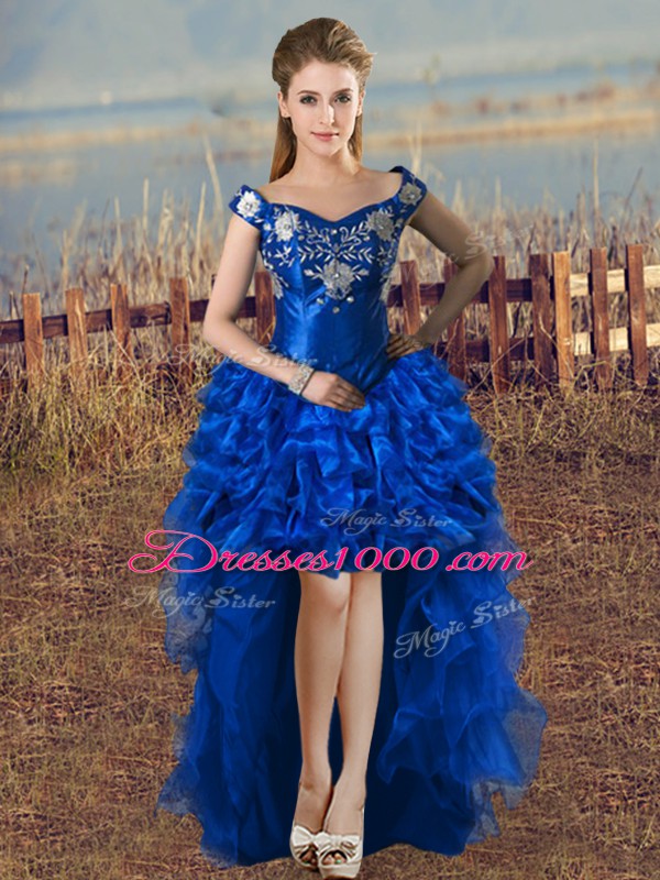 Admirable Off The Shoulder Sleeveless Lace Up Quinceanera Gown Royal Blue Satin and Organza