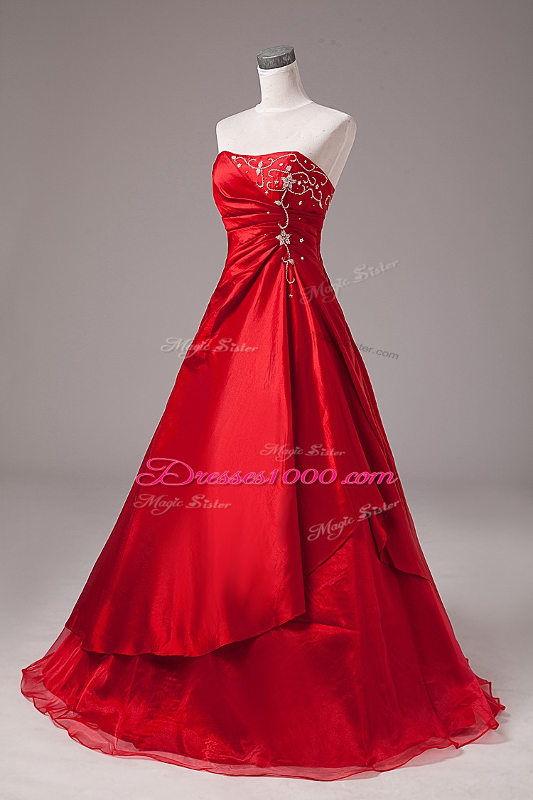 Beading and Embroidery Ball Gown Prom Dress Wine Red Lace Up Sleeveless Floor Length