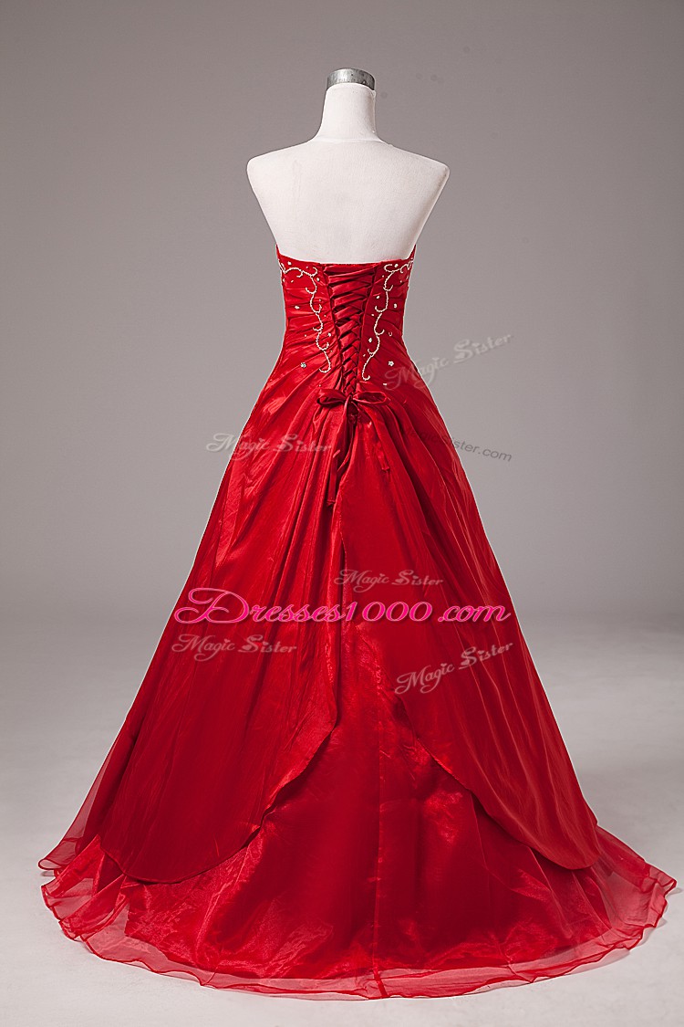 Beading and Embroidery Ball Gown Prom Dress Wine Red Lace Up Sleeveless Floor Length