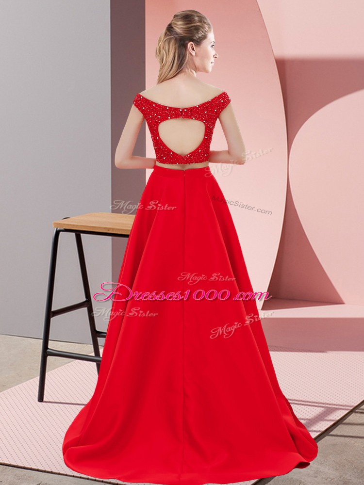 Best Selling Off The Shoulder Neckline Beading Prom Dress Sleeveless Backless