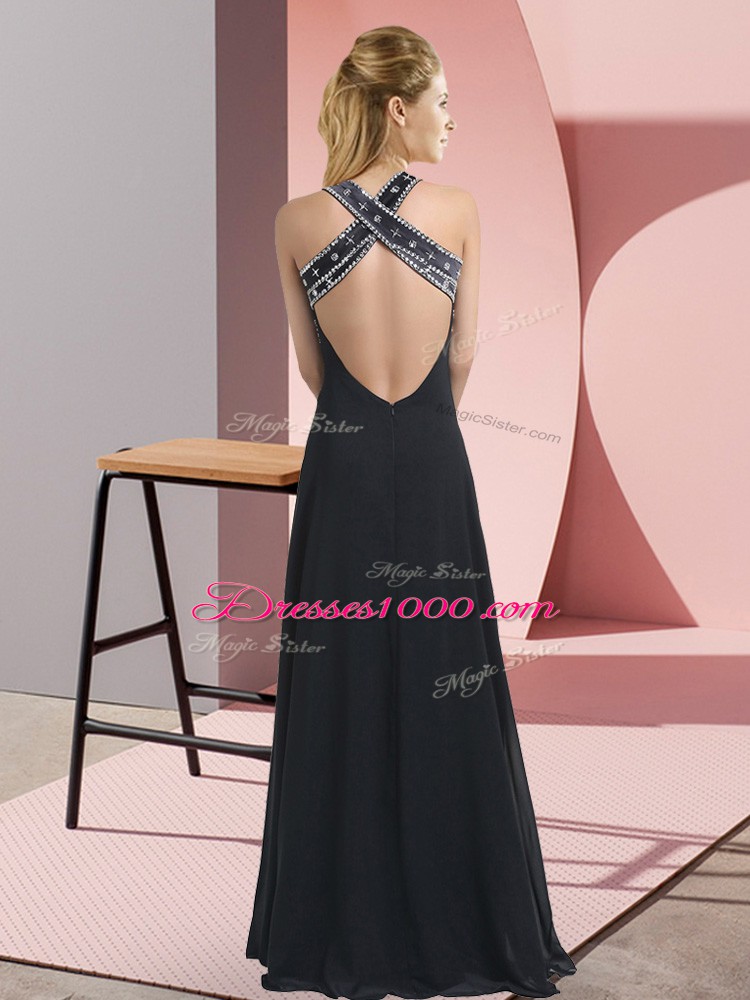 Suitable Floor Length Backless Evening Dress Olive Green for Prom and Party with Beading
