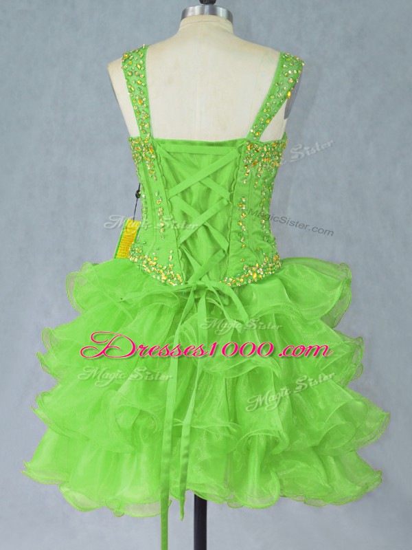 Sumptuous Straps Sleeveless Organza Homecoming Gowns Beading and Ruffled Layers Lace Up
