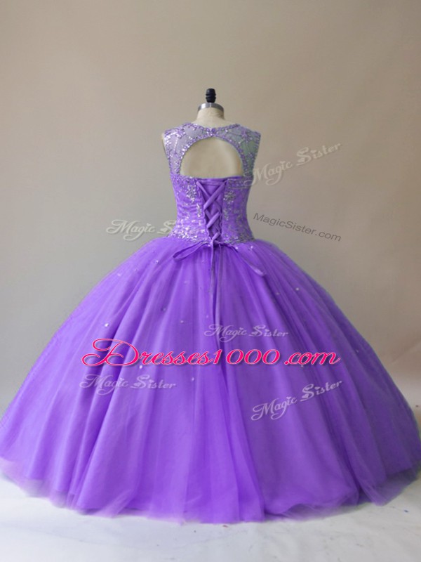 Lavender Scoop Lace Up Beading Quinceanera Dresses Sleeveless