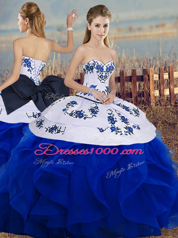 Ball Gowns Sweet 16 Dress Royal Blue Sweetheart Tulle Sleeveless Floor Length Lace Up
