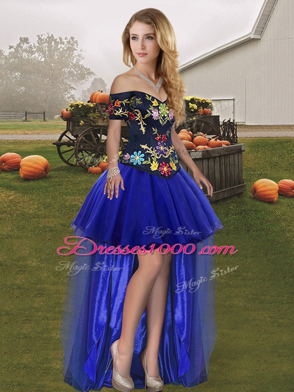 Royal Blue Off The Shoulder Lace Up Embroidery 15 Quinceanera Dress Sleeveless