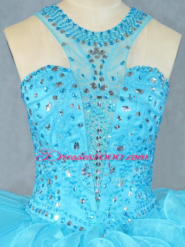 Traditional Floor Length Baby Blue Vestidos de Quinceanera Scoop Sleeveless Zipper