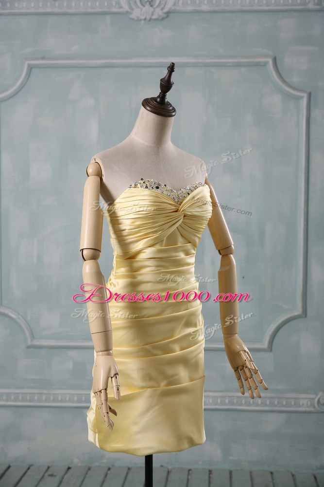 Gorgeous Sleeveless Mini Length Beading and Ruching Side Zipper Party Dresses with Yellow