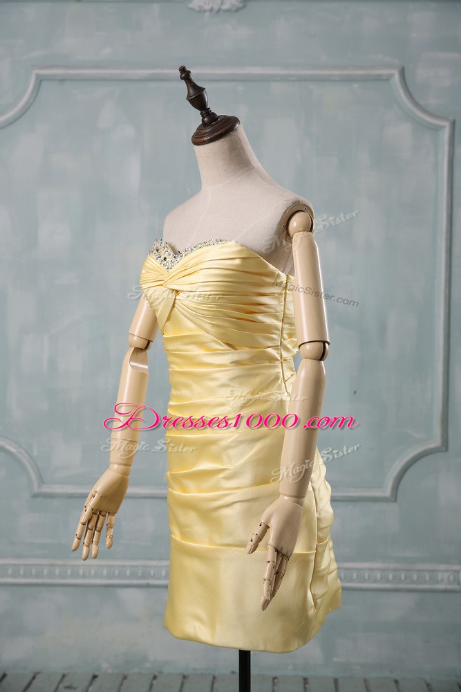 Gorgeous Sleeveless Mini Length Beading and Ruching Side Zipper Party Dresses with Yellow
