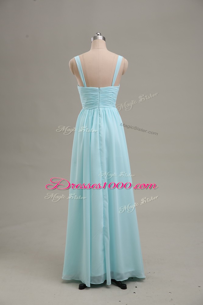 Empire Prom Dress Blue Straps Chiffon Sleeveless Floor Length Zipper