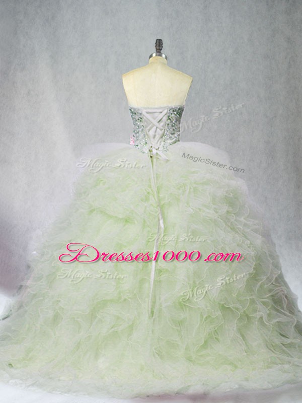 Glorious Sweetheart Sleeveless Quinceanera Dress Brush Train Beading Yellow Green Tulle