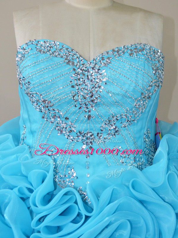 Beading Quinceanera Gown Baby Blue Side Zipper Sleeveless Brush Train
