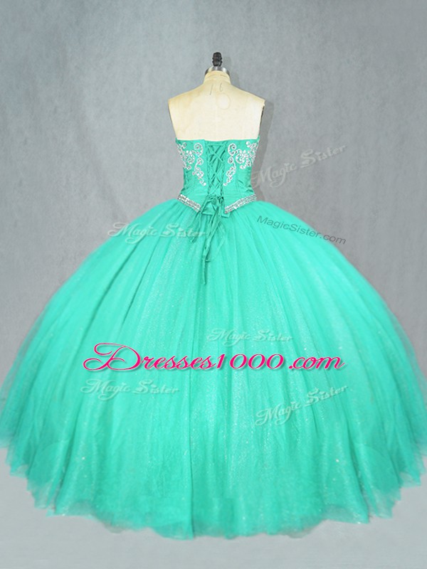 Tulle Sleeveless Floor Length Quince Ball Gowns and Beading