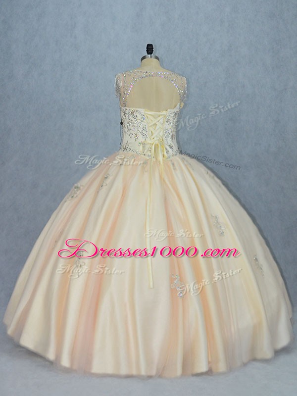 Champagne V-neck Neckline Beading Quinceanera Dresses Sleeveless Lace Up