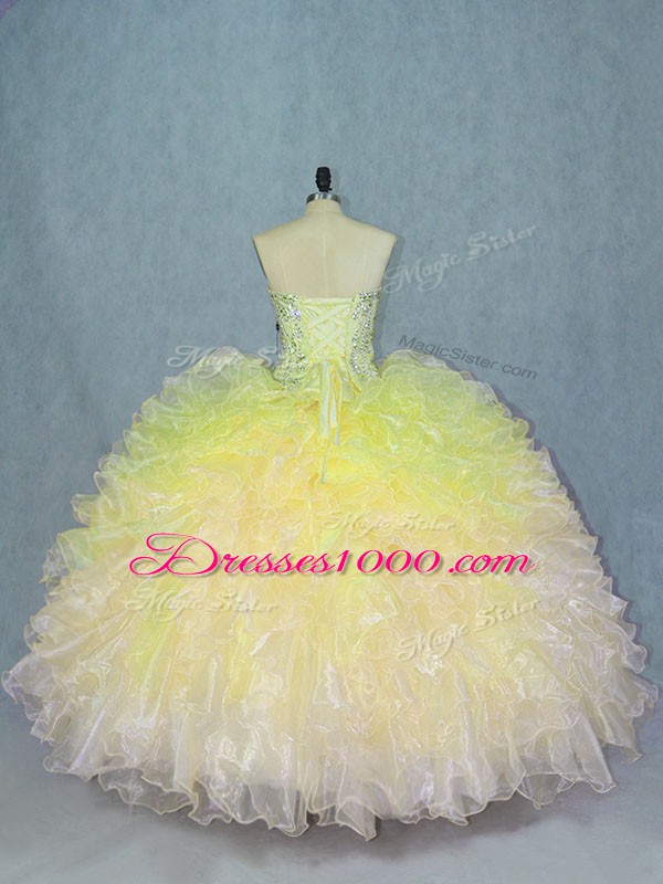 Amazing Multi-color Organza Lace Up Sweetheart Sleeveless Floor Length Quinceanera Gowns Beading and Ruffles