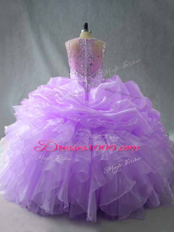 Extravagant Ball Gowns Sweet 16 Dresses Lavender Straps Organza Sleeveless Floor Length Zipper