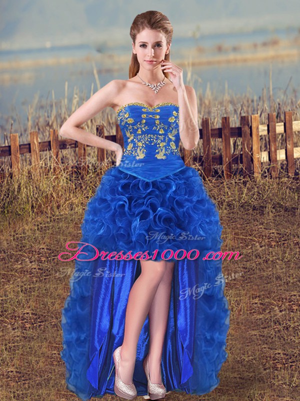 Embroidery and Ruffles Quinceanera Gown Royal Blue Lace Up Sleeveless Floor Length
