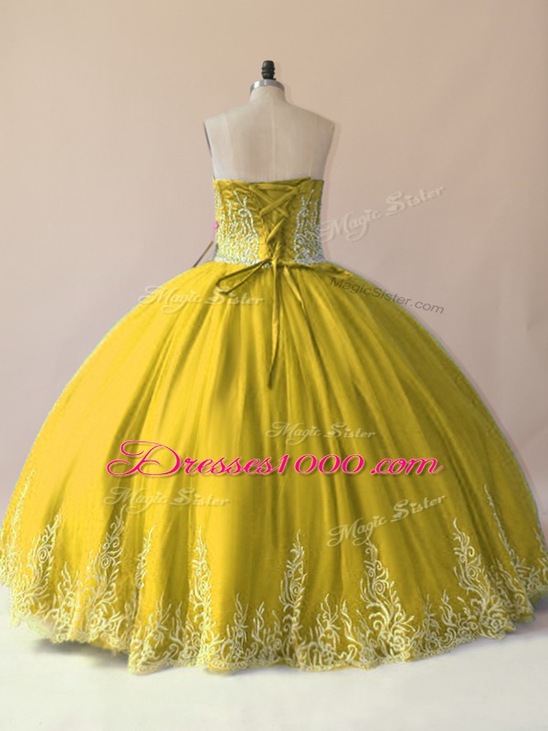 Clearance Olive Green Lace Up Sweetheart Embroidery Quinceanera Dress Tulle Sleeveless