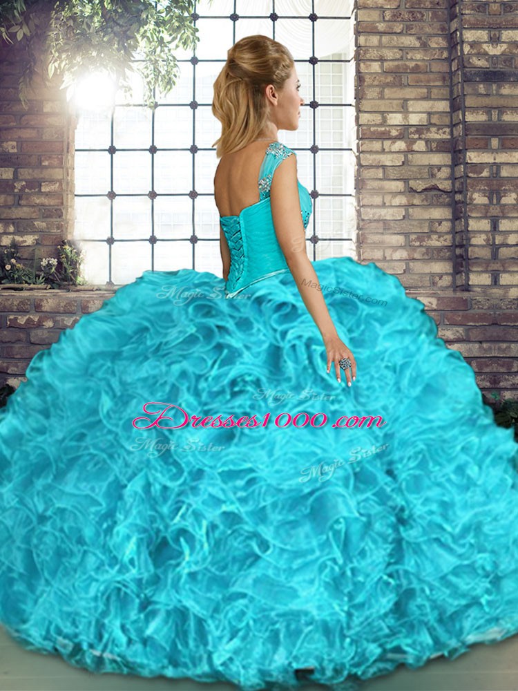 New Style Royal Blue Organza Lace Up Sweet 16 Quinceanera Dress Sleeveless Floor Length Beading and Ruffles