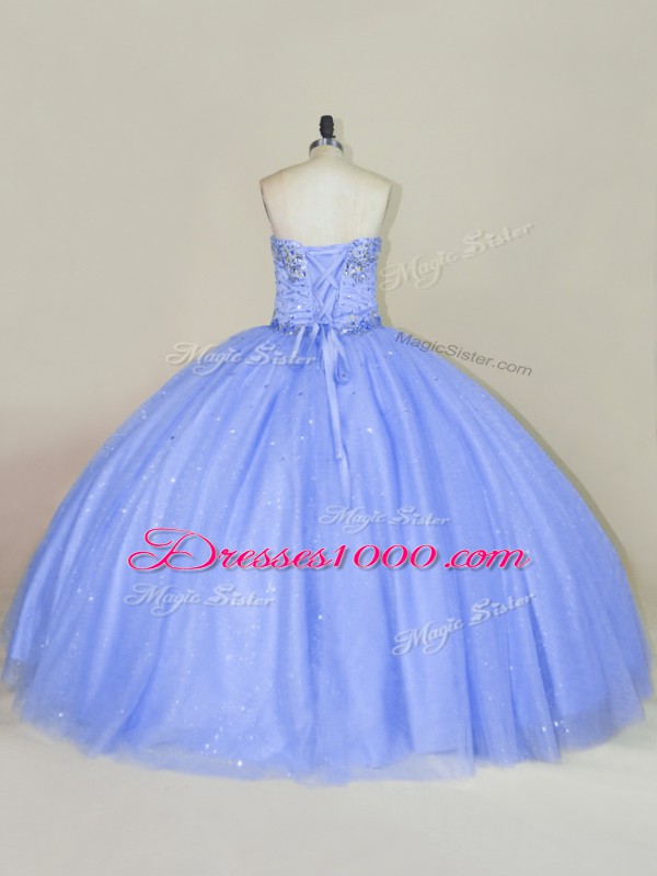 Lavender Tulle Lace Up Strapless Sleeveless Floor Length Sweet 16 Dress Beading and Sequins