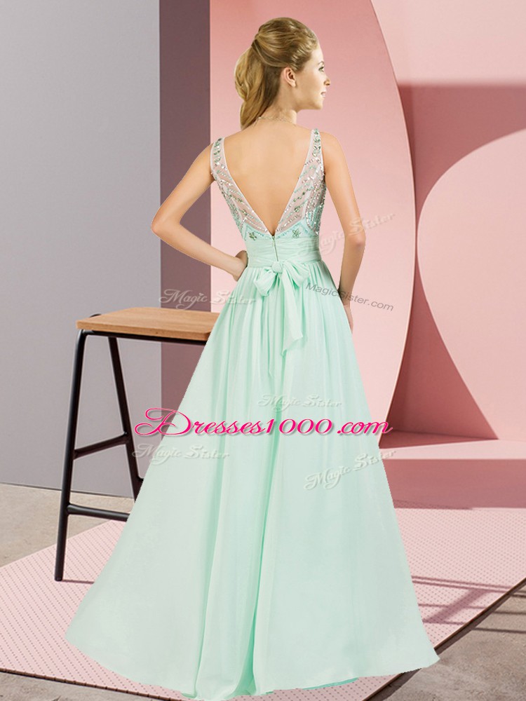 Traditional Scoop Sleeveless Backless Formal Dresses Apple Green Chiffon