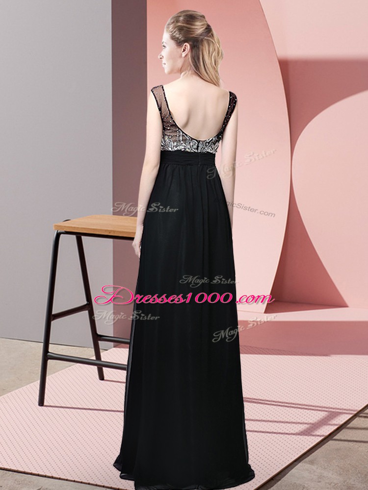 Dark Green Empire Chiffon Scoop Sleeveless Beading Floor Length Backless Pageant Gowns