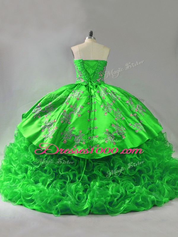 Wonderful Brush Train Ball Gowns Quinceanera Dress Sweetheart Fabric With Rolling Flowers Sleeveless Lace Up