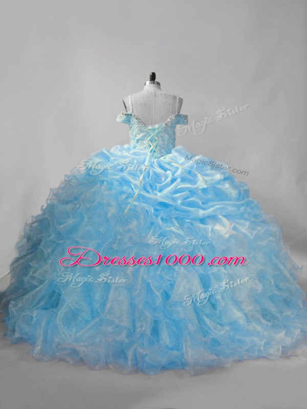 New Arrival Sleeveless Brush Train Lace Up Beading and Ruffles and Pick Ups Quinceanera Dress