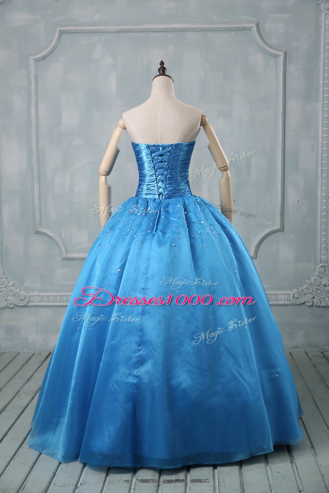 Spectacular Baby Blue Strapless Neckline Beading and Sequins Sweet 16 Dress Sleeveless Lace Up