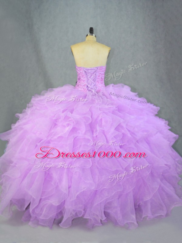 Lavender Sleeveless Beading and Ruffles Floor Length Quince Ball Gowns