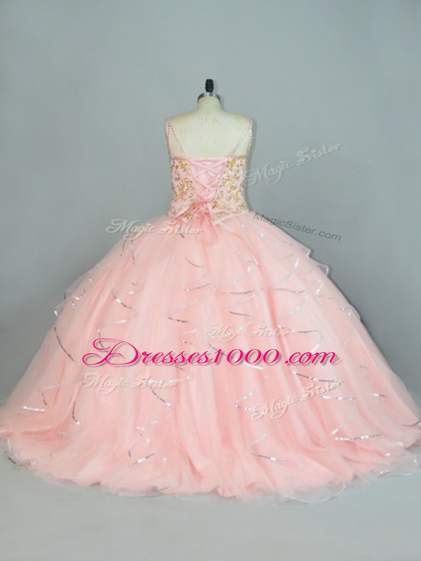 Sleeveless Beading and Ruffles Lace Up Sweet 16 Dresses