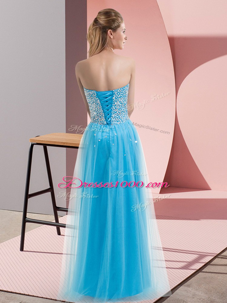 Great Green Lace Up Evening Wear Beading Sleeveless Floor Length