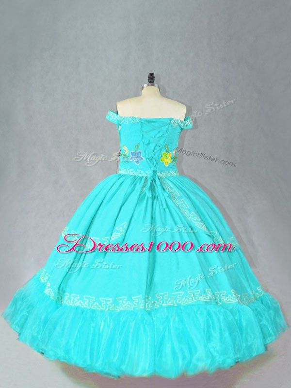 Beautiful Sleeveless Lace Up Floor Length Embroidery 15th Birthday Dress