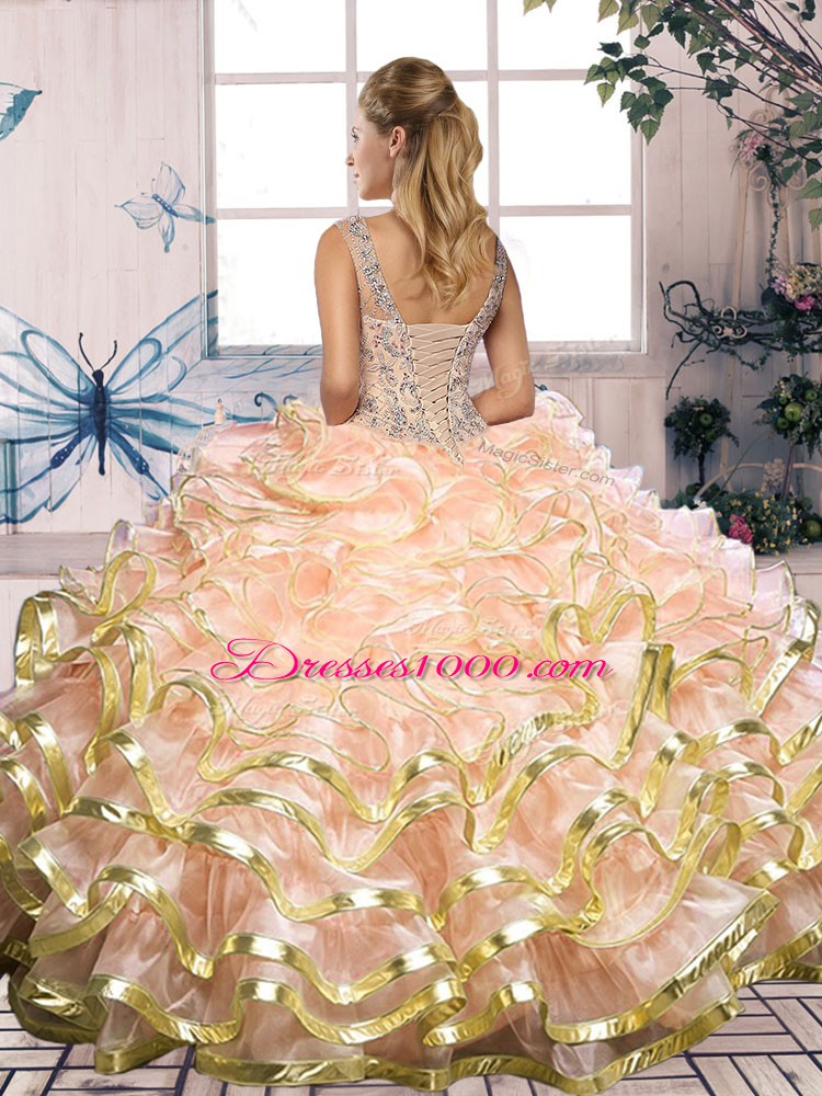 Custom Design Floor Length Quinceanera Dress Scoop Sleeveless Lace Up