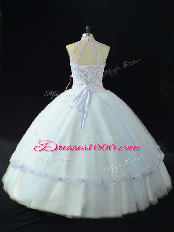 Smart Beading 15 Quinceanera Dress Blue Lace Up Sleeveless Floor Length